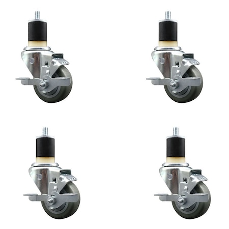 Service Caster 3'' Gray Poly Swivel 1-7/8'' Expanding Stem Caster Set with Brake, 4PK SCC-EX20S314-PPUB-TLB-178-4
